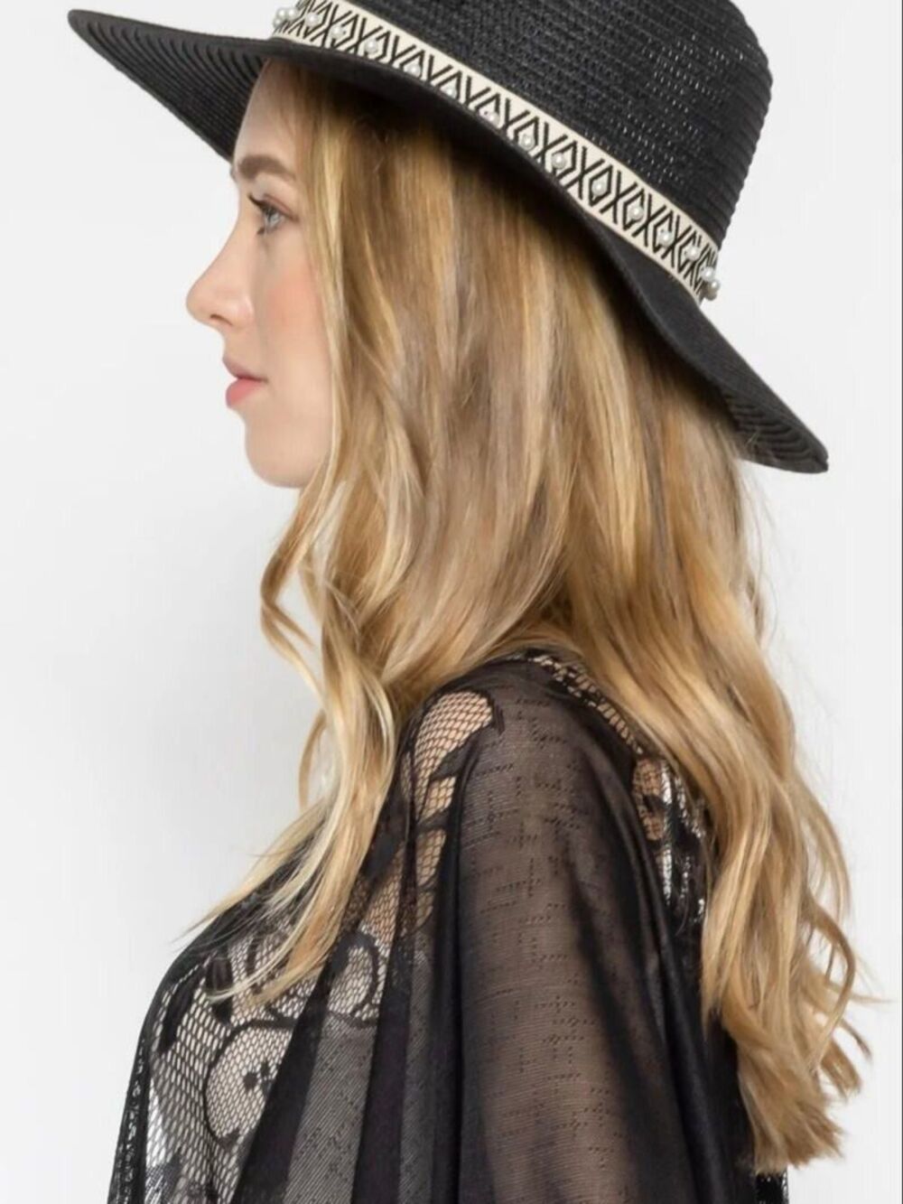 Do Everything In Love Black Fedora Rancher Hat, Pearl Accent Band, Boho Western